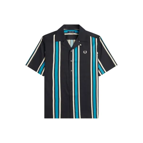 FRED PERRY Полосатая рубашка с воротником-ревер мужская черная