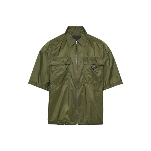PRADA Короткий рукав светлый нейлоновая рубашка мужская зеленая
