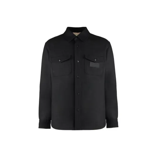 GUCCI Шерстяное оверсирт с GUCCI патч рубашка мужская черный