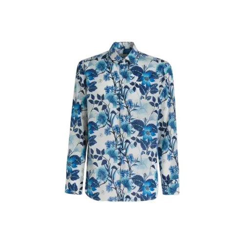 ETRO Синий с Белым Lettering Мужские Рубашки