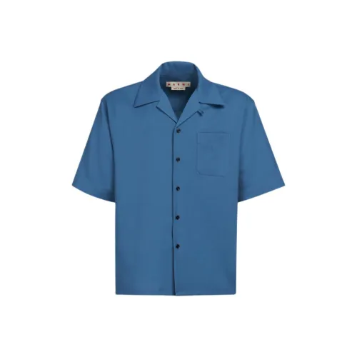 MARNI Тропический Шерсть Bowling Рубашка Мужская Синяя