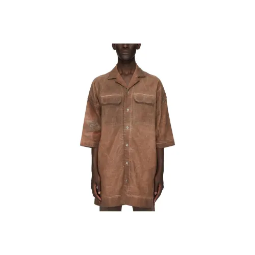 Rick Owens DRKSHDW Рубашка в цвете Henna Коричневый с эффектом overdye фольга эластичный деним мужская коричневый