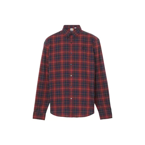 Timberland Эластичный Поплин Тартан Рубашка Мужская Темно-Красная