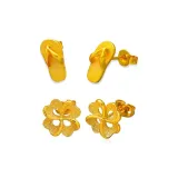 Серьги-гвоздики (Набор из 2 пар) - Шлепанцы + Четырехлистный клевер