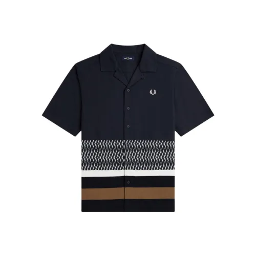 FRED PERRY Вязаная модель Панель Revere Ожерелье-чокер Рубашка Мужская Морской синий