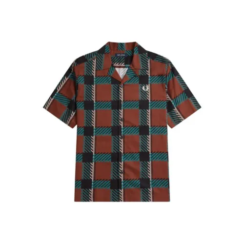 FRED PERRY Glitch Tartan Revere Ожерелье-чокер Рубашка Мужской Коричневый