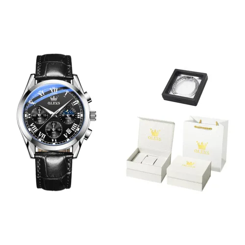 OLEVS Play The Cool Series Кварцевый механизм Кожаный ремешок Часы Мужские Черный циферблат