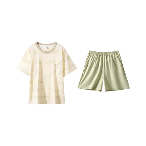 Городская красота Pajama Комплект Домашняя одежда Короткий рукав Верхняя одежда Готовый Пара Полосы Базовый Женский 2 предметный комплект Светло-зеленый