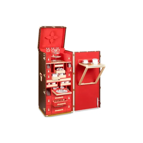 LOUIS VUITTON Холст Кожа Хранение Коробка Унисекс Коричневый Красный