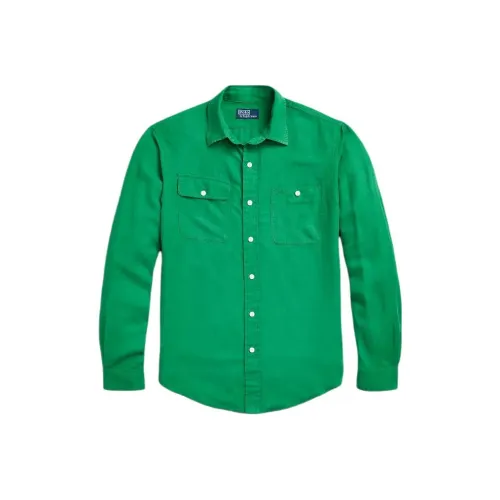 Polo Ralph Lauren Classic Fit Linen Silk Workshirt Shirt Men's Green Поло Ralph Lauren Classic Fit Рубашка из льна и шелка для работы Мужская Зеленая