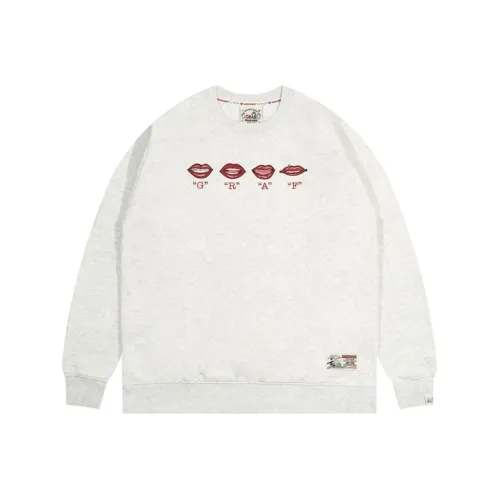 GRAF Толстовка Мужской Серый And Белый Lips LIP Синхронный Свитшот с круглым вырезом