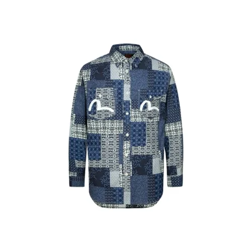 EVISU Темно-синие рубашки с принтом для мужчин