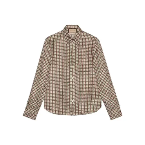 GUCCI SS24 Мини с вырезом под пятку с принтом шелк саржа рубашка мужской сливовый