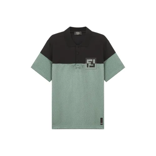 FENDI Поло Мужское Черное Шалфейно-Зеленое