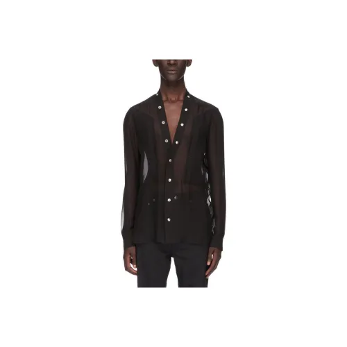 RICK OWENS совместный бренд RO Lido Larry Fogpocket Рубашка в черном шелковом шифоне мужская черная