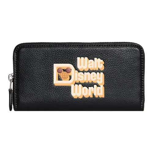 COACH Disney Коллаборация Accordion Zip Wallet Галечная кожа Держатель для карт кошелек женский черный