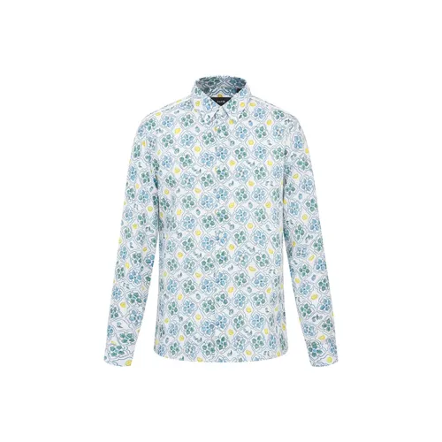 RARE Длинный рукав рубашка мужская белая зеленая