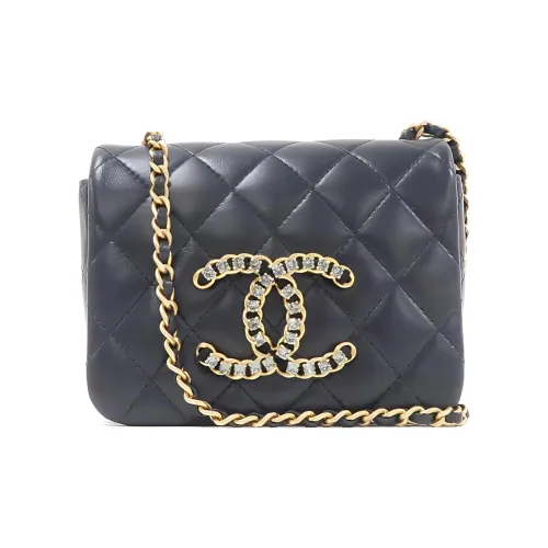 CHANEL Lambskin Flap Bag Crossbody Bag Women's Black