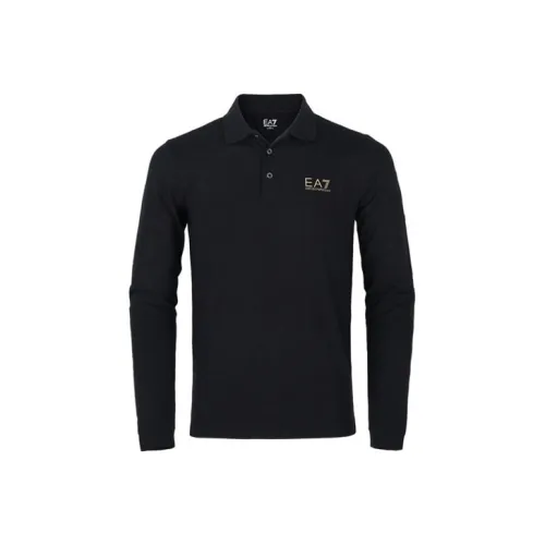 EMPORIO ARMANI EA7 Черная Золотая Логотип Мужская Поло