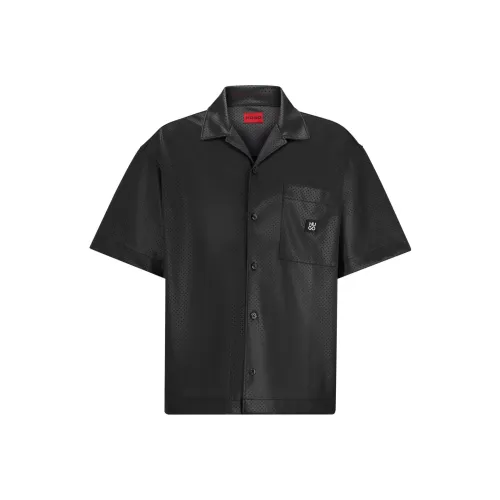 Hugo Boss OVERSIZED Рубашка с формой в перфорированной искусственной коже мужская черная