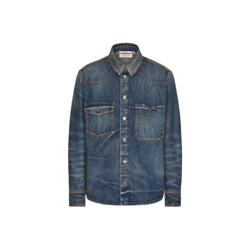 Valentino V Детали Джинсовая Рубашка Мужская Синяя
