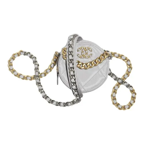 CHANEL 19Bag Телячья кожа Вечерняя сумка Круглая сумка Клатч Сумка через плечо Женская серебряная