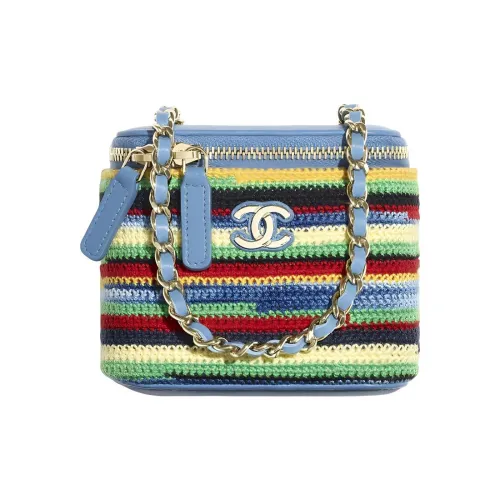 CHANEL Вышивка Велюр And Металл Квадрат Коробка Клатч Маленький Женский Синий Многоцветный