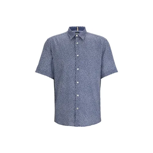 Hugo Boss SS24 Регулярный крой Рубашка В принте Эластичный Лен Шамбре Рубашка Мужская Синяя