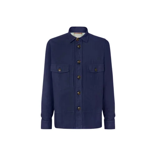 JACOB COHEN Синий Хлопок And Льняная ткань Оверсирт Рубашка Мужская Синяя