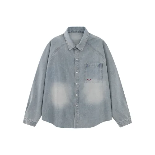 F426 Винтажная синяя унисекс рубашка