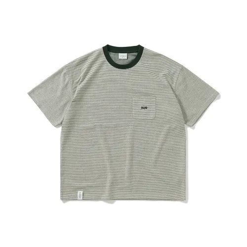 714STREET Полосатый Карман Кожа Friendly Удобный Короткий Рукав Т-Рубашки Унисекс