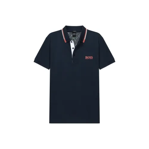 Hugo Boss Короткий рукав Polo Мужской Розовый текст On Морской синий фон