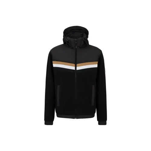 HUGO BOSS Смешанный материал толстовка с фирменным принтом детали в полоску мужская черная