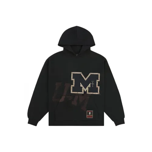 Travis Scott X Mitchell Ness Коллаборация SS24 Университетский OF Michigan Логотип Свитшот Унисекс Черный