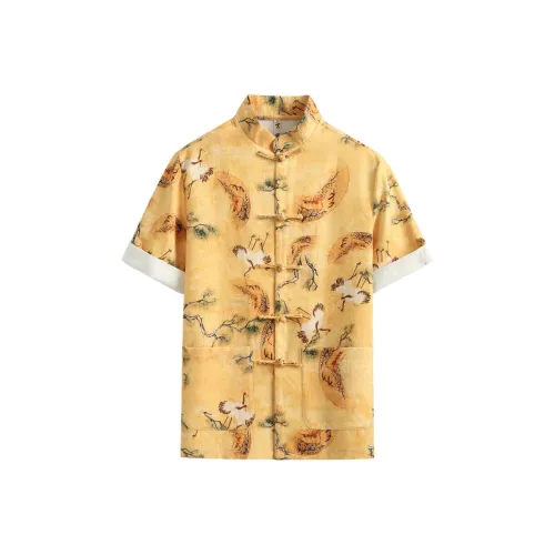 XUANSHENG Рубашка Мужская Желтая Журавль