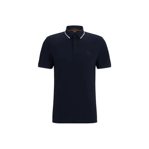 Hugo Boss Эластичный хлопок облегающий крой поло с логотипом патч поло мужской темно-синий