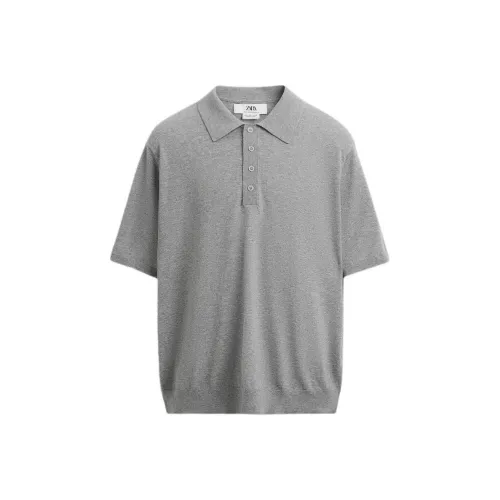 ZARA Поло Мужское с зебровым принтом Серого цвета