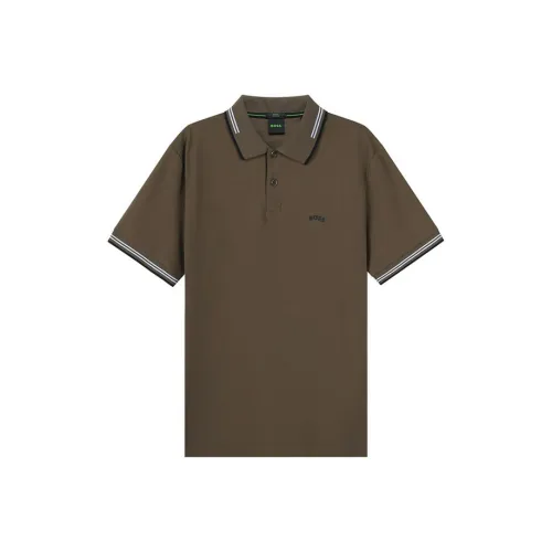 Hugo Boss Короткий рукав Polo Мужской Оливково-зеленый