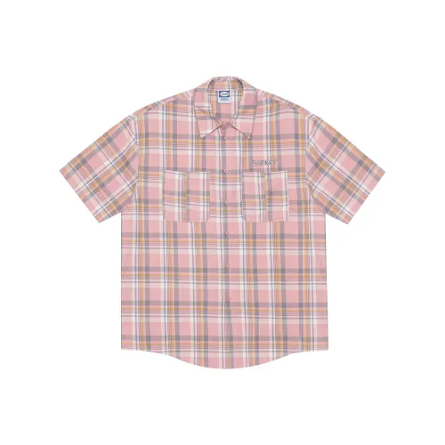 F426 Рубашка Летняя Позиционировка Стиль Унисекс Розовая Клетка