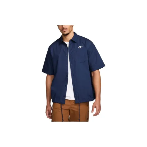 nike Короткий рукав Оксфорд пуговица вверх рубашка мужской морской синий