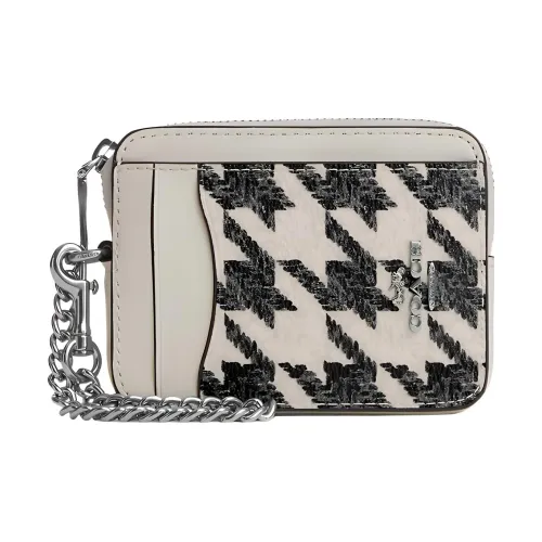 COACH Zip Top Card Case Холст с кожей Мелочь Кошелек Сумка для документов Картхолдер Женские Черный белый