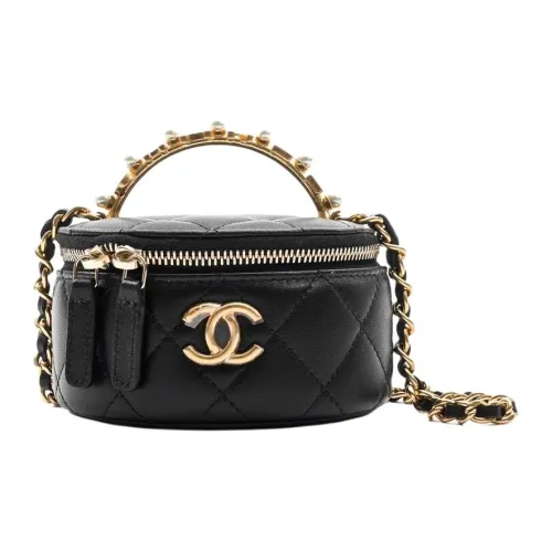 CHANEL Lambskin One Shoulder Crossbody Portable Makeup Bag Mini Women's Black CHANEL Lambskin Одно плечо Через плечо Портативный Косметичка Мини Женский Черный