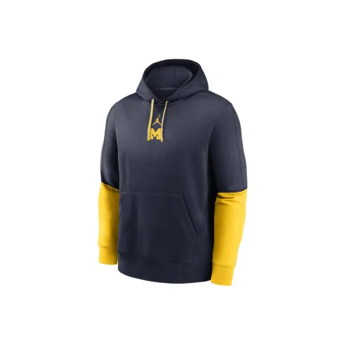 Jordan Michigan Wolverines FW24 Sideline Team Issue Клуб Свитшот Мужской Университетский Морские