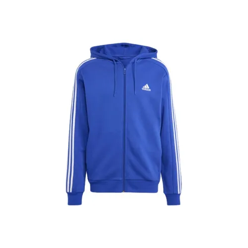 Adidas Essential Fleece 3 Stripes Full Zip Hoodie Hoodie Sweatshirt Men's Blue