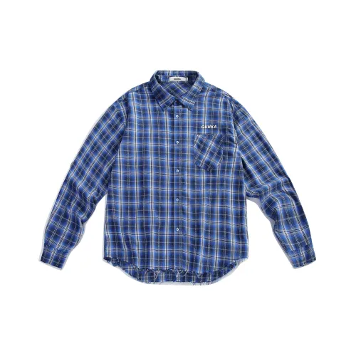 Guuka Мужские рубашки в синем клетчатом принте