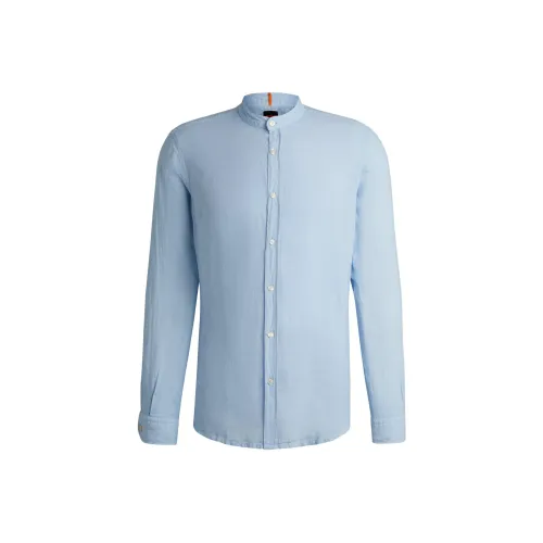 Hugo Boss Обычный крой Рубашка из льна холста мужская синяя