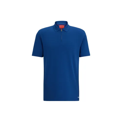 Hugo Boss FW23 Поло из смеси хлопка с застежкой-планкой Мужское Синий