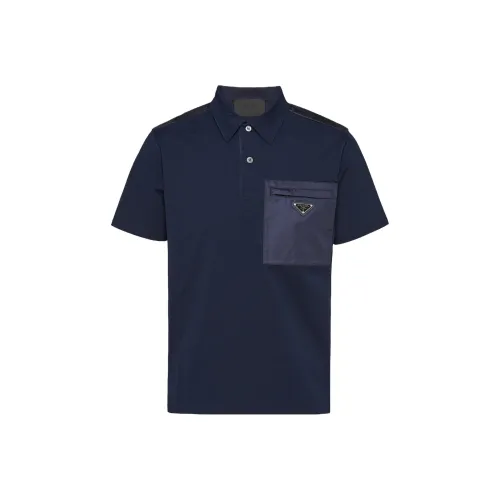 PRADA Мужская поло морского синего цвета