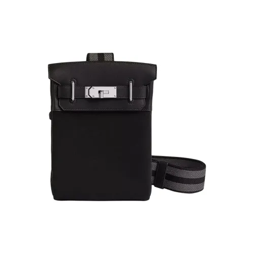 HERMES Hac a Dos Woolycot Canvas Swift Кожа Сумка через плечо Сумка на плечо Маленькая Женская Черный Графитовый