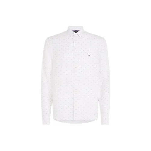 Tommy Hilfiger Linen Flag Embroidery Slim Fit Shirt Men's White